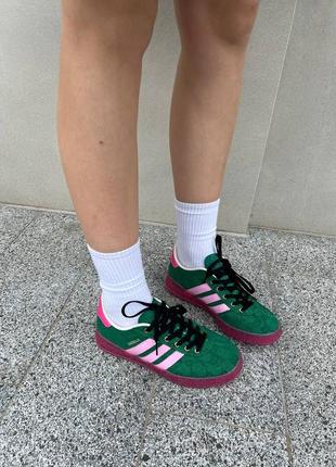 Женские кроссовки зеленые с розовым gucc1 x adidas logo green pink6 фото