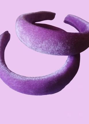 Ободок обручширокий бархат обруч объемный высокий сиреневый нежно фиолетовый2 фото