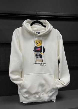 Белая толстовка худи polo bear ralph lauren с капюшоном с вышитым логотипом білий худі з вишитим ведмедиком polo bear ralph lauren