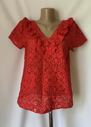 Красная ажурная блузка с рюшами indano