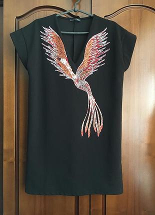 Орегинальное чёрное платье туника с v- образным вырезом zara