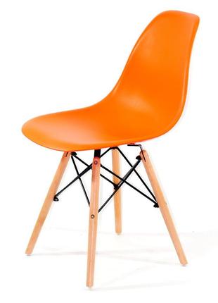 Стул на деревянных ножках с пластиковым сиденьем оранжевый в современном стиле nik n7 фото