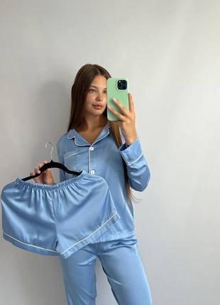 Нежно голубая пижама армани шелк10 фото
