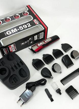 Машинка для стрижки 10в1 gemei gm-592, машина для окантовки, подстригательная машинка. цвет: красный4 фото