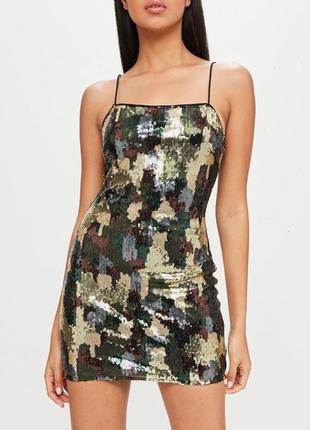 Міні сукня в паєтках камуфляжний піксельний принт