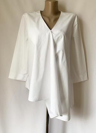 Стильная хлопковая блузка оверсайз рубашка белая с асимметричным низом reserved m