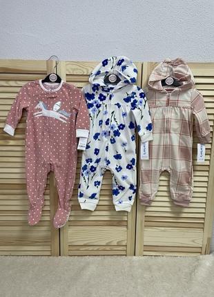 Флис слип carters человечек  12м 72-76 теплый розовый в квадратик на попе сердечко картерс5 фото