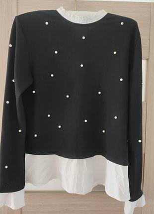 Нарядная кофта имитация рубашки с жемчужинами 46 разм
