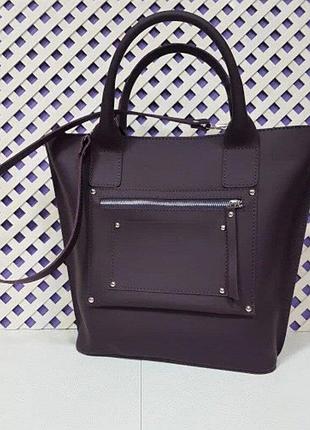 Ділова сумка з натуральної шкіри, суперматовий баклажан 1635