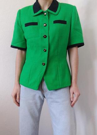 Винтажный пиджак короткий рукав зеленый жакет винтаж блейзер зеленый сша