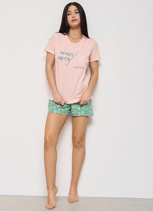 Комплект женский шорты и футболка с надписью 13384
