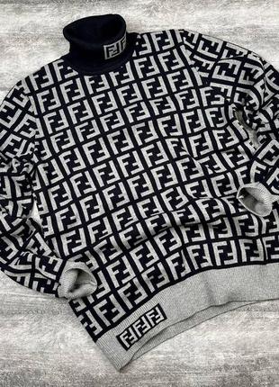 Брендовий чоловічий светр / якісний світер fendi в чорно-сірому кольорі на кожен день2 фото