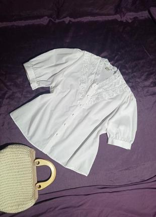 Блуза белоснежная,батистая с пышными рукавами, вышивка ришелье, бренд trachten moden