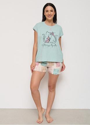 Комплект женский шорты и футболка "два кота" 13386