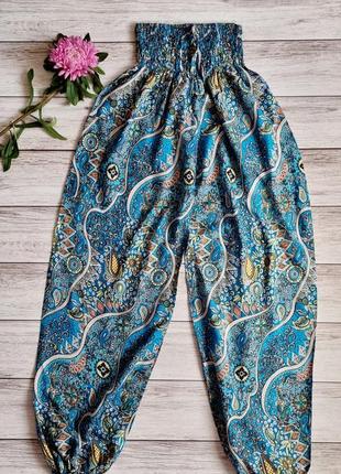 Широкие этно шорты штаны на резинке в принт хлопок яркие необычные индийские1 фото