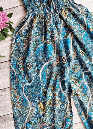 Широкие этно шорты штаны на резинке в принт хлопок яркие необычные индийские2 фото