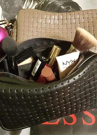 Сумка-косметичка женская кожаная, черная "венетто" 7016