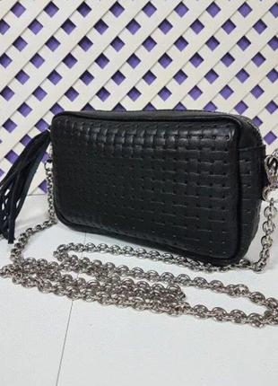 Сумка-косметичка женская кожаная, черная "венетто" 7016