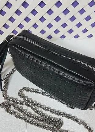 Сумка-косметичка женская кожаная, черная "венетто" 7016