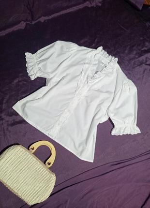 Блуза батистовая с пышными рукавами,белоснежная, вышивка ришелье,бренд trachten moden