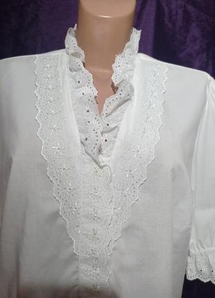Блуза батистовая с пышными рукавами,белоснежная, вышивка ришелье,бренд trachten moden3 фото