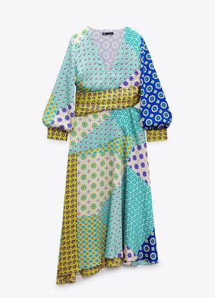 Атласное платье zara в стиле печворк xl 46-485 фото