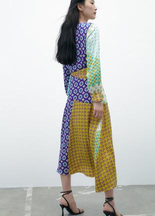 Атласное платье zara в стиле печворк xl 46-486 фото