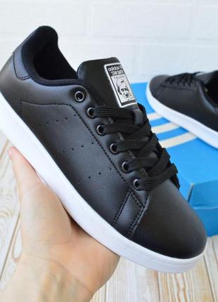 Adidas stan smith чорні кросівки жіночі шкіряні адідас стан сміт кеди осінні