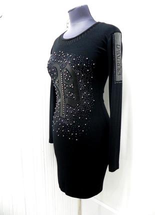 Стильное черное трикотажное облегающее платье с,м