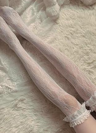 Панчохи білі з рюшею флаверс у стилі лоліту