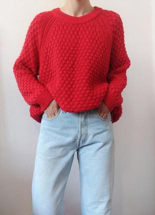 Красный свитер h&amp;m красный свитер оверсайз джемпер пуловер реглан лонгслив кофта красный шерстяной свитер