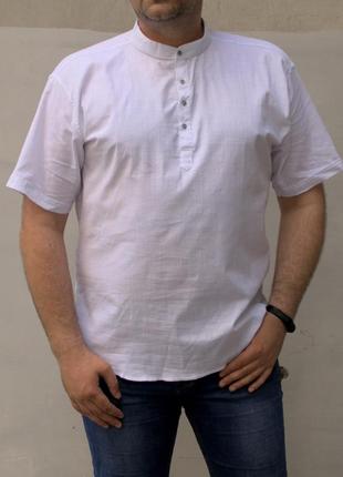 Мужская белая рубашка на лето воротничок стойкая батал2 фото