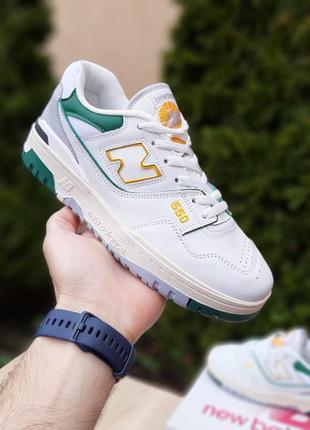 New balance 550 білі з зеленим кросівки чоловічі шкіряні топ нью баланс кеди