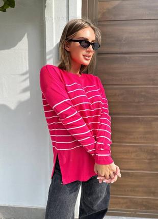 Теплий смугастий светр турція🇹🇷 в стилі oversize з розрізами по боках фото реал✅