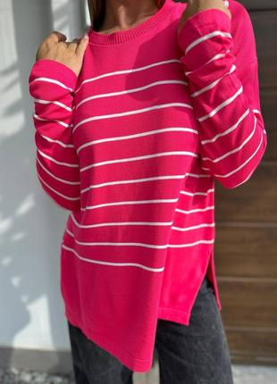 Теплый полосатый свитер турция🇹🇷 в стиле oversize с разрезами по бокам фото реал✅2 фото