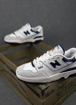 New balance 550 кросівки чоловічі шкіряні топ нью баланс білі з синім кеди9 фото