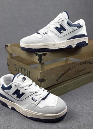 New balance 550 кросівки чоловічі шкіряні топ нью баланс білі з синім кеди3 фото