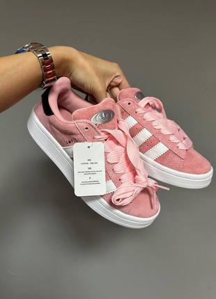 Adidas campus “light pink” premium кроссовки кожа/замш розовые2 фото