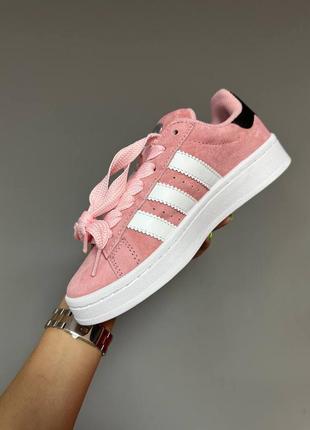 Adidas campus “light pink” premium кроссовки кожа/замш розовые4 фото