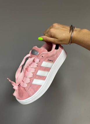 Adidas campus “light pink” premium кроссовки кожа/замш розовые3 фото