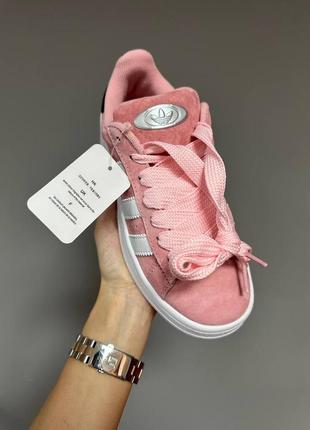 Adidas campus “light pink” premium кроссовки кожа/замш розовые7 фото