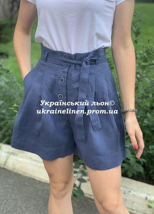 Шорты трени синие льняные, галерея льна, 42-46рр.