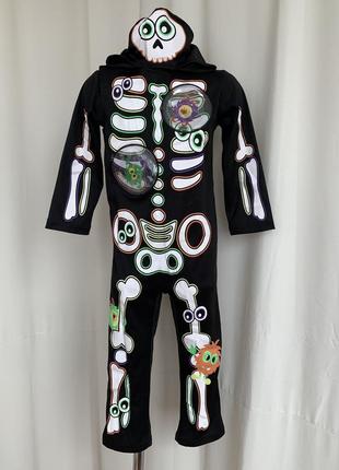 Скелет скелетик 3-4 года костюм комбинезон с капюшоном