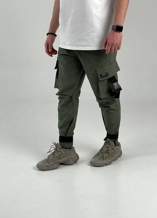 Мужские зелёные хаки штаны брюки карго на утяжках джогеры зелені джогери карго на манжеті4 фото