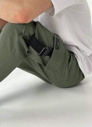 Мужские зелёные хаки штаны брюки карго на утяжках джогеры зелені джогери карго на манжеті9 фото