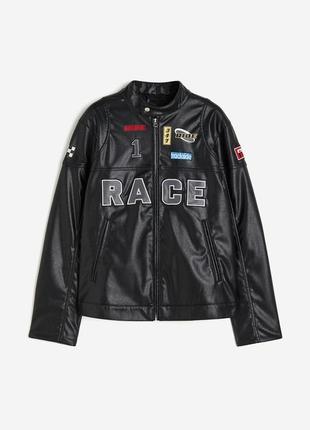 Куртка гонщика з аплікаціями та принтами спереду та на рукавах