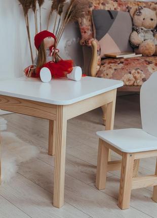 Детский столик и стульчик белоснежный. столик с ящиком белый