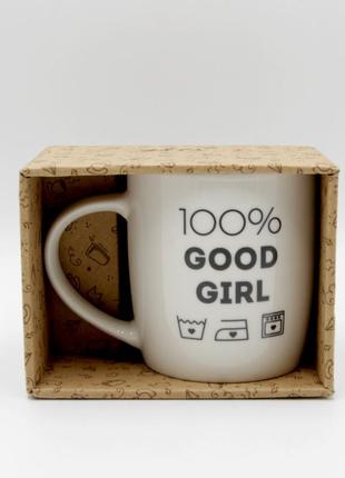 Кухоль білий з написом "100% good girl", універсальний кухоль, чашка для чаю/кави 360 мл3 фото