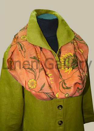 Шарф дебют помаранчево-оливковий  льняний, галерея льону