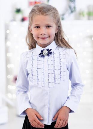 Школьная блузка  с декором рюшами-плиссе мод. 5178д голубая